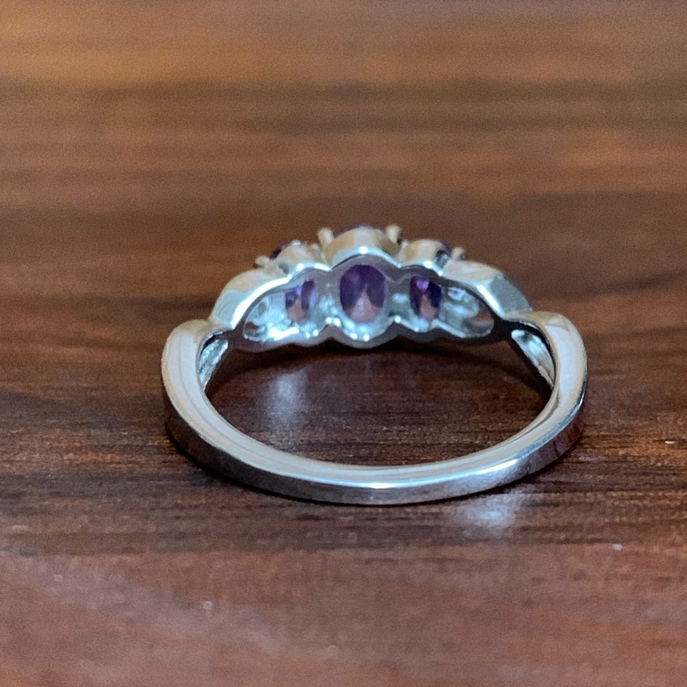 Sterling Silver Triple Oval Amethyst CZ Ring - Picture 3 of 6